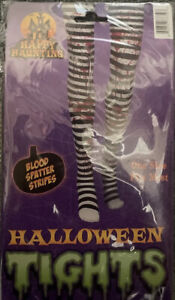 Women Halloween Nylon Costume Tights Blood Splatter Stripes Black White