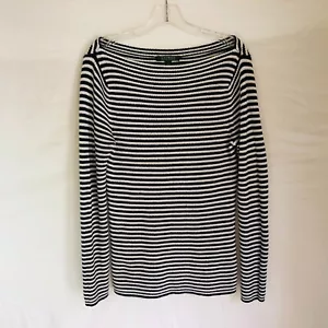 Lauren Ralph Lauren Womens Blue White Striped Cotton Boat Neck Sweater Sz Large - Picture 1 of 4