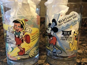 2 Walt Disney 100 Years of Magic McDonalds Glasses Pinocchio Bambi Mickey Pluto - Picture 1 of 12