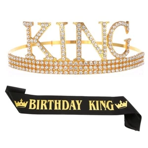 Birthday King Tiara Sash set, Birthday gifts for men, Gold tiara blue sash - Picture 1 of 2