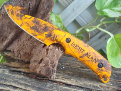 Cuchillo Personalizado Fijos-Hoja Camuflaje Regalo, Cuchillos Padrino, Cuchillo NARANJA Foto 1 de 4