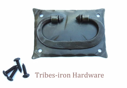 Back plate Cabinet Ring pull Handle Chest Drawer Trunk Door Black Wrought Iron Cover