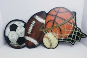 Sports Ball Wall Sign Kids Bedroom Man Cave Home Decor Orange White Brown Black  - Picture 1 of 5