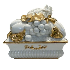 Benrose Capodimonte Vintage Italian White/Gold Porcelain Fruit Box Centerpiece - Picture 1 of 24