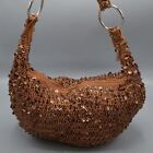 Bisou Bisou by Michelel Bohbot Hobo Sac Sequins Purse Bag Knit Gold EUC