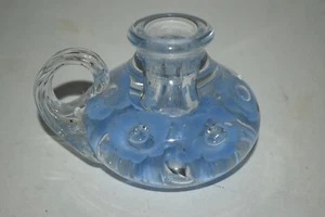Portavelas Gibson 1987 Art Glass patrón de flores azul pálido con centros transparentes - Imagen 1 de 24
