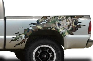 Torn Half Bed Graphic Kit Truck Decal Sticker Set Fits: Ford F250 1999-2006 CAMO - Picture 1 of 3