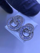 925 Sterling Silver Iced Out Baguette Large Earrings / Lab Simulated Diamond