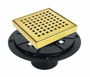 Brushed Brass Square Shower Drain 4in Neodrain Quadrato Removable Grid - Picture 1 of 9