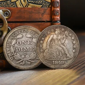 Moneda de diez centavos sentada de 1849 en estado circulado moneda de diez centavos libertad sentada moneda americana - Imagen 1 de 7