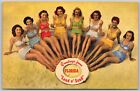 Postcard Fl Florida Greetings Land O' Sand Bathing Beauties Beach Linen Fl02