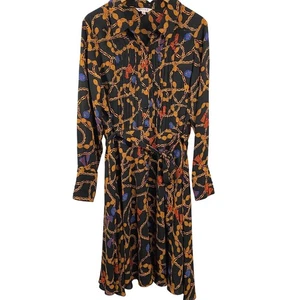 Nanette Leopore Damen Kettenmuster Langarm Midikleid Gr. 14 Blau Old Money - Bild 1 von 10