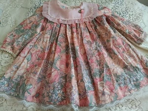 Vintage Atlanta 24 Monate Mädchen Kleid rosa Plissee Latz Blume Floral Voll Baumwolle - Bild 1 von 8