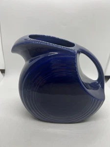 Vintage Fiesta Ware Cobalt Blue Disk Water Pitcher 7.25” 64 Oz. - Picture 1 of 7
