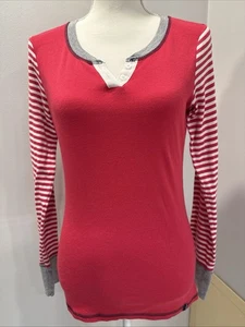 Tommy Hilfiger Top Womens Small Red White Striped Long Sleeve V-Neck Tee - Picture 1 of 5