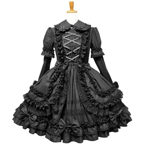Gótico Lolita Niña Criada Sissy Bloqueable Negro Vestido Cosplay Disfraces Hecho a Medida - Imagen 1 de 3