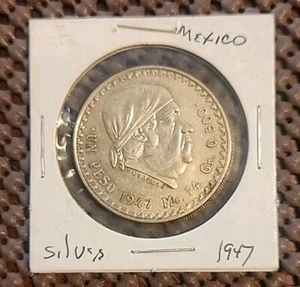 Moneda de plata mexicana de un peso 1947 México $1 un peso Morelos sin circular - Imagen 1 de 5