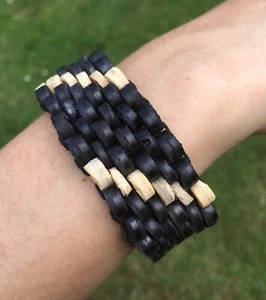 Bead Bracelet/Wristband Unisex Black/White Motif Rustic Ethnic Beach Boho Surf - Picture 1 of 3