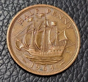 1964 Great Britain Half Penny Coin - Picture 1 of 2