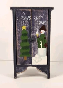 Blauer kleiner Weihnachtsschrank aus Holz mit Schneemann und Baum (5C7) - Bild 1 von 9