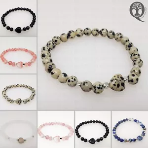 Crystal Gemstone Bracelet Bead Chakra Natural Stone Love Heart Jewellery Gift - Picture 1 of 31