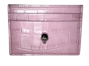 Porte-Cartes En Crocodile Embossé Rose Alexander McQueen Femme Neuf - Picture 1 of 6