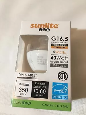 Sunlite LED Item # 80409, Warm White Dimmable, G16.5/ 5 Watts Candelabra Base - Image 1 of 4