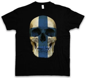 CLASSIC FINLAND SKULL FLAG T-SHIRT - Schädel Banner Fahne Finnland - Picture 1 of 2