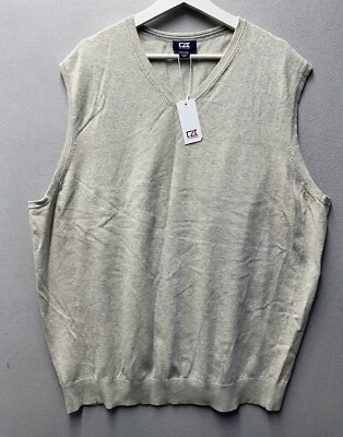 NEW Cutter & Buck Men’s Douglas Cotton Blend Sweater Vest Sand Size 2XT - Image 1 of 4