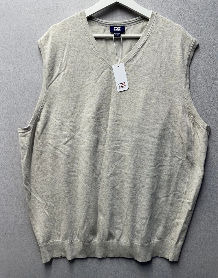 NEW Cutter & Buck Men’s Douglas Cotton Blend Sweater Vest Sand Size 2XT - Image 1 of 4