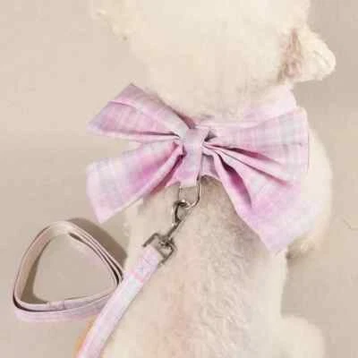 Arnés para Perros Y Correa A Juego Arco A Cuadros Talla Mediana Rosa Púrpura (M) ¡NUEVO! Foto 1 de 4