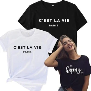 Ladies t shirt t shirt top Womens T-shirt Slogan Lady Round Neck Cotton Vest te - Picture 1 of 9