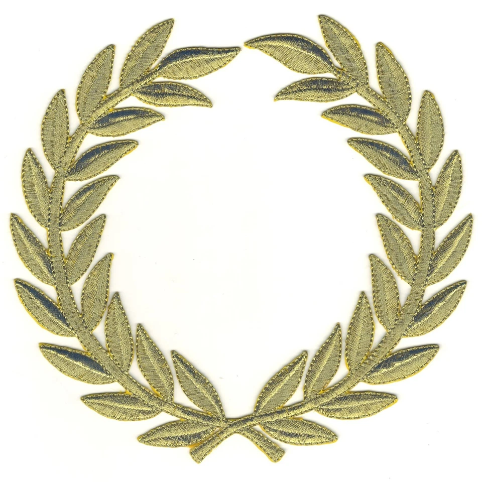 Gold Laurel Wreath Patch Metallic Embroidered SCA Cut out Iron on Sew on (6") - Image 1 of 1