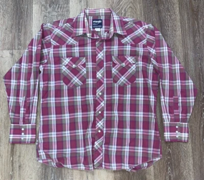 Camisa Wrangler Para Hombres Talla XL X-Large 16.5-34 Manga Larga Botón Perla A Presión Púrpura Foto 1 de 4