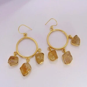 Made 18k Gold Vermeil Natural Citrine November Birthstone Chandelier Earrings - Picture 1 of 4