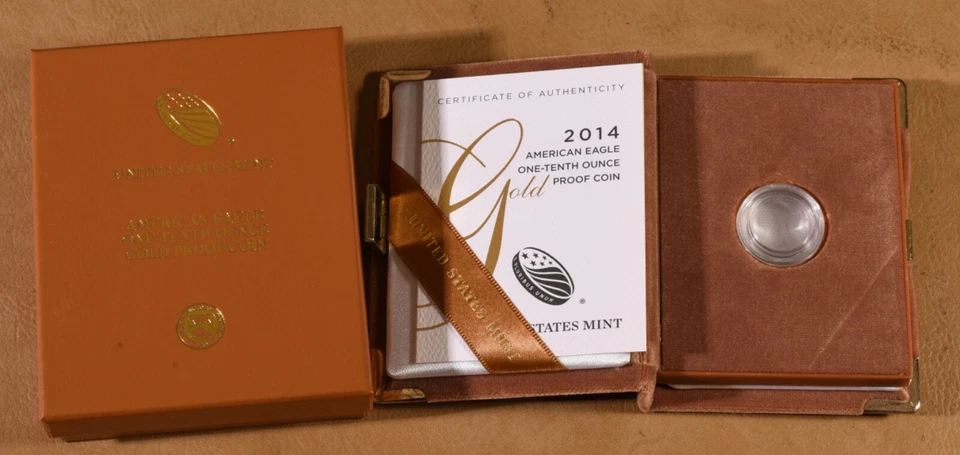 2014 Proof 1/10 oz Gold American Eagle Box and COA - No Coin - Image 1 of 1