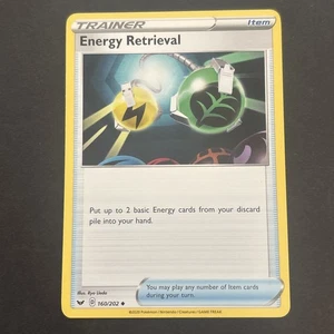 Energy Retrieval 160/202 Juego Base Espada y Escudo Regular Pokémon Juego de Cartas Coleccionables 2020 - Imagen 1 de 2