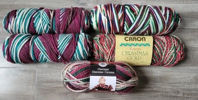 Holiday Christmas Yarn Lot Of 5 Medium Acrylic Variegated Mixed Variety - Image 1 of 2