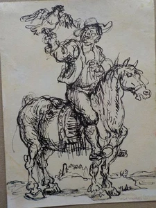 FALKNER zu Pferd. Tuschezeichnung signiert: Wächter? um 1960 - Picture 1 of 1