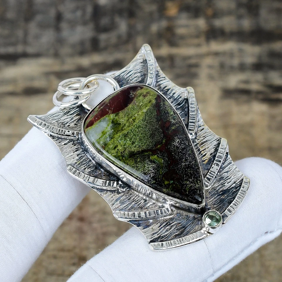 Ematite, Acquamarina Gemma a Mano 925 Argento Sterling Etnico Ciondolo Regalo - Immagine 1 di 4