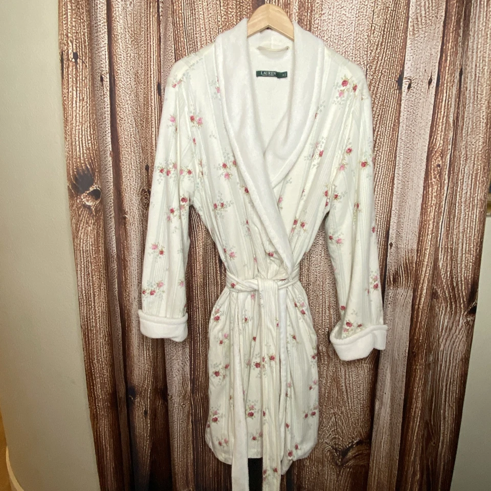 Bata Ralph Lauren marfil floral forrada de lana para mujer talla XL Foto 1 de 4