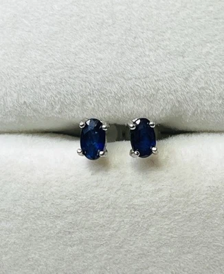 小号 925 纯银未经处理蓝色蓝宝石耳钉耳环 — 第 1/4 张图片