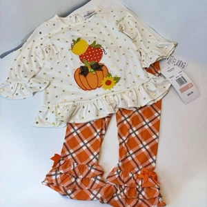RARE EDITIONS Toddler 2T Harvest Fall Pumpkins Appliqué Gold Dot Legging Set NWT - Picture 1 of 4