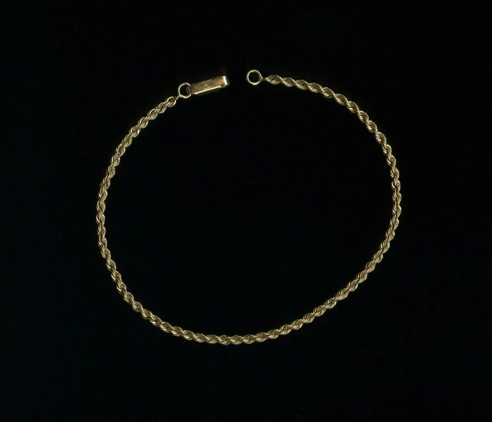 14K 2.45 Gram Fine Solid Yellow Gold 7.5" Rope Link Tennis Bracelet Chain qq Foto 1 de 1