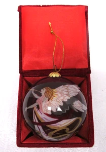 Pier 1 Imports Le Bien Glass Ornament Angel W/ Horn & Ribbons Velvet Red Boxed - Picture 1 of 11