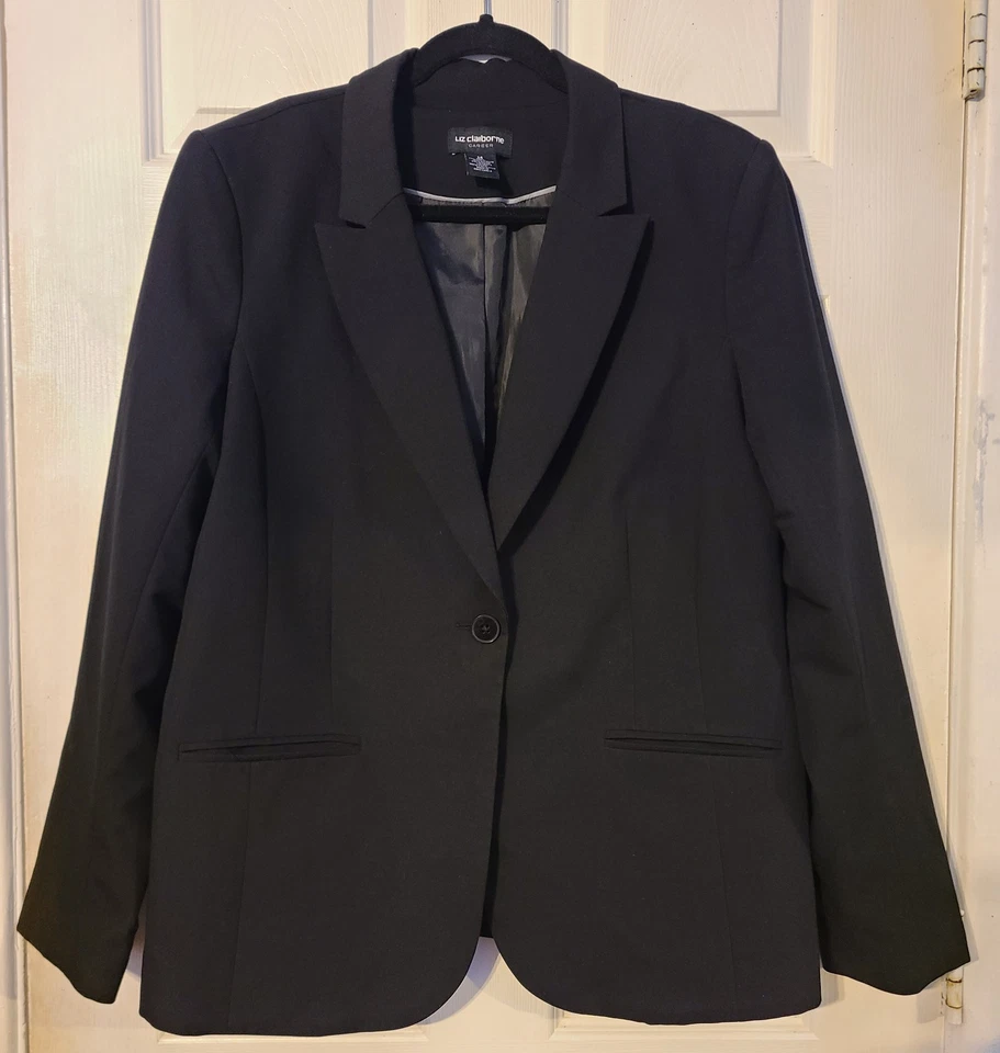 Blazer Traje Chaqueta Liz Claiborne Para Mujer Talla 14 Negro Negocios Carrera Foto 1 de 4