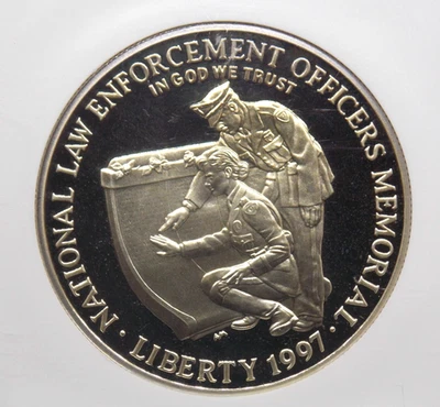 1997 "P" PROOF National *LAW ENFORCEMENT* Silver Dollar $1 NGC PF69 UC #086 - Image 1 of 4