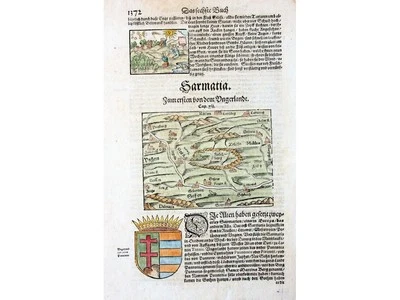 Sarmatia Ungerland woodcut Hungary, Slovakia. Sebastian munster 1588 - Image 1 of 4