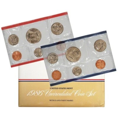 1986 P&D Mint Set Brilliant Uncirculated US with Envelope & COA (10 Coin Set) - Image 1 of 4
