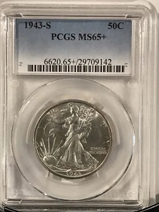 1943 S 50C Walking Liberty Half Dollar MS65+ PCGS - Picture 1 of 2